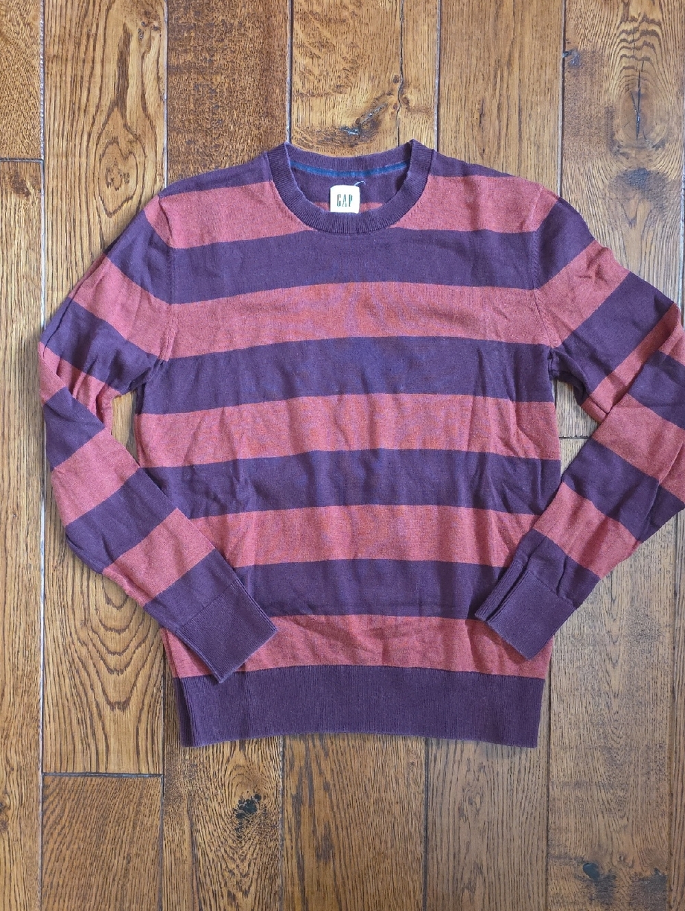 GAP Striped Crewneck Sweater in Burgundy and Rust